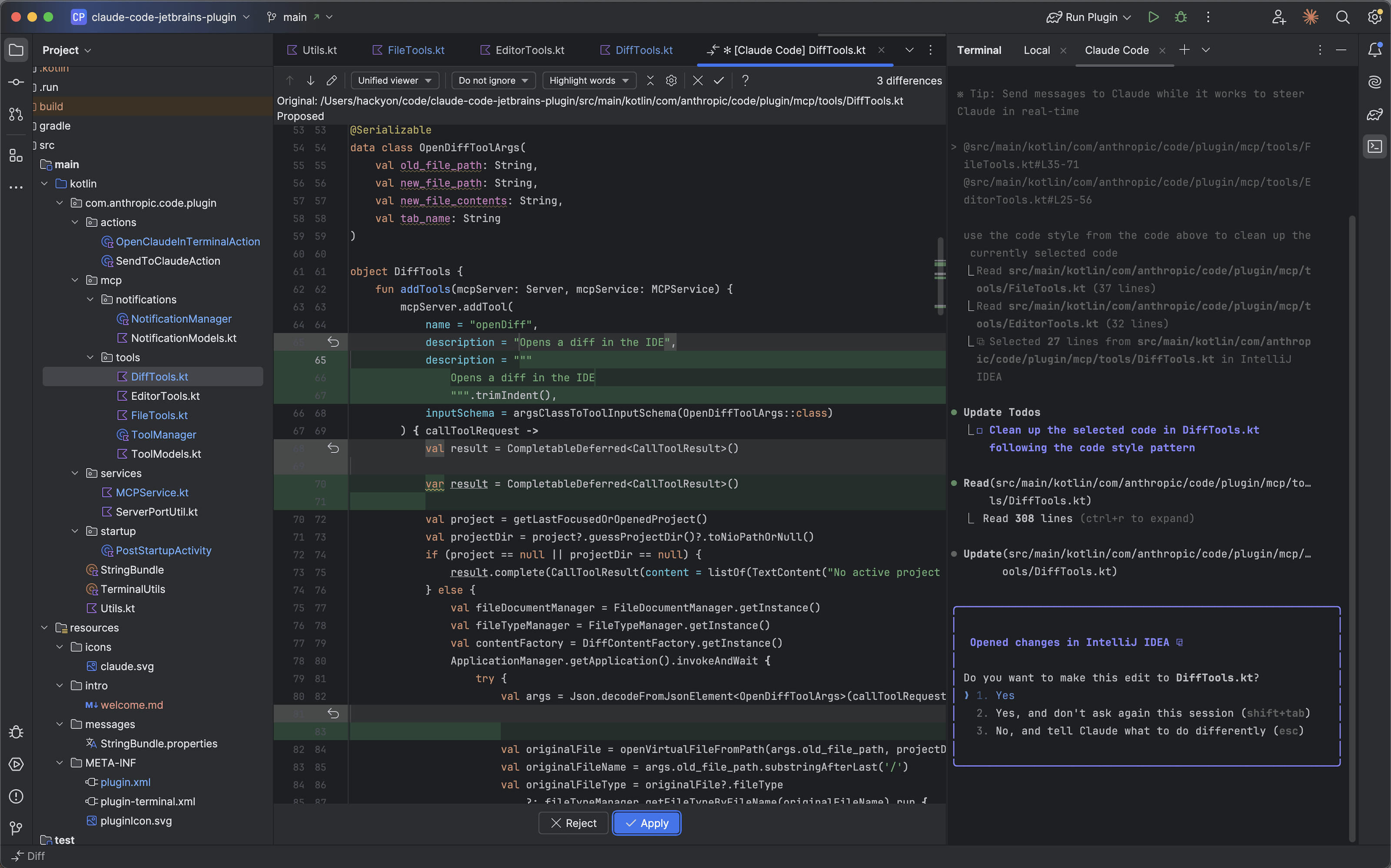 JetBrains Claude Code 集成效果